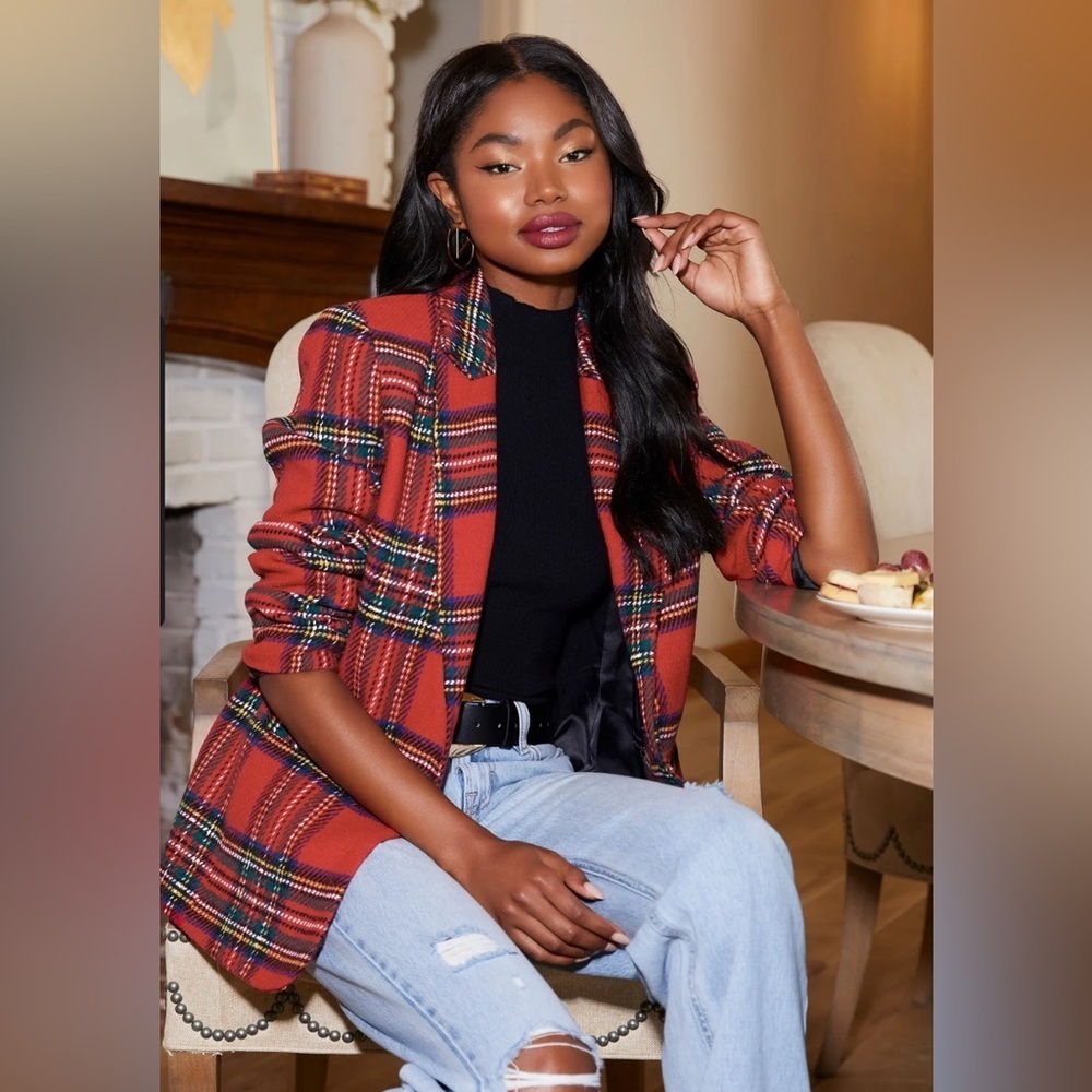 NWOT Vici Eve Pocketed Plaid Blazer